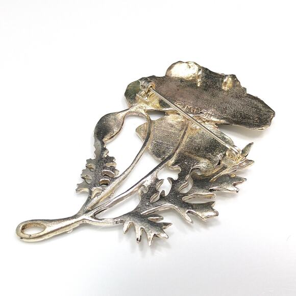 Vintage Signed Silver Plated Flower Brooch & Pendant, Large Floral Pin - Picture 5 of 10